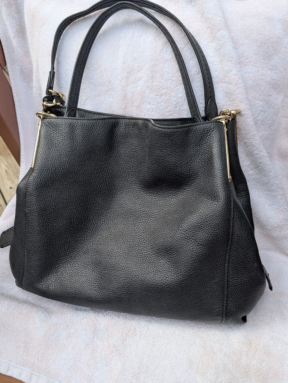 COACH Dalton 31 Black Pebbled Leather Shoulder Bag Gold Hardware J1992-73545